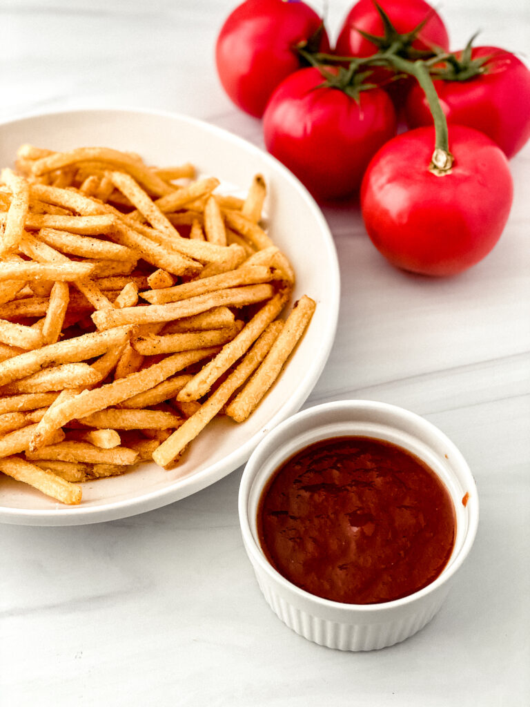 homemade ketchup from fresh tomatoes with French fries